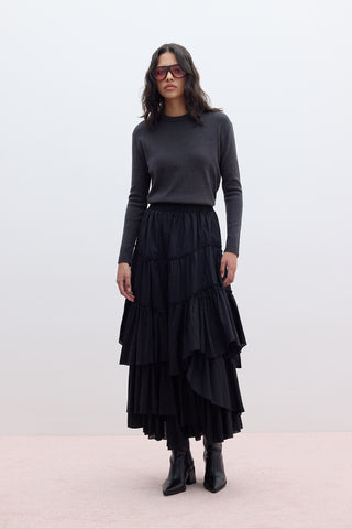 Katmanlı Boho Vual Etek Siyah