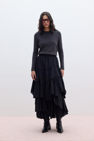 Tiered Boho Voile Skirt Black