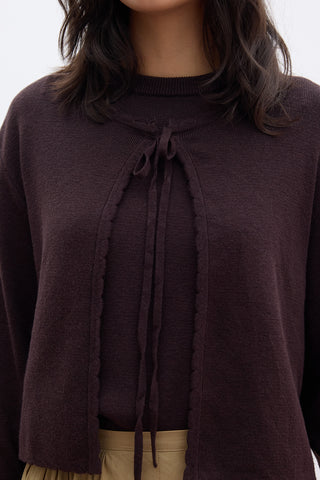 Soft Knit Cardigan With Lacing Brown