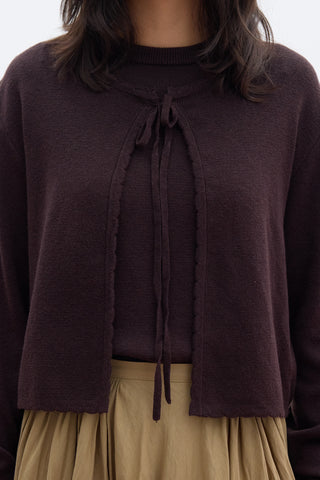 Soft Knit Cardigan With Lacing Brown