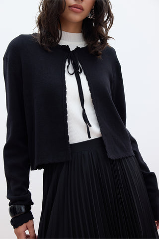 Soft Knit Cardigan With Lacing Black