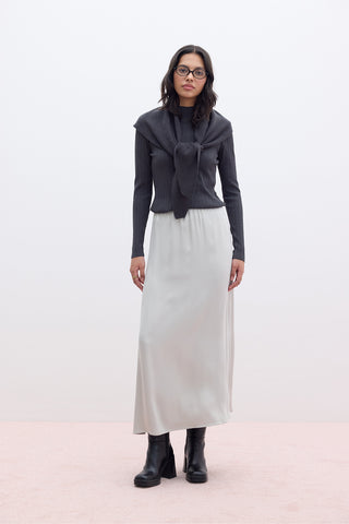 Satin Midi Skirt Silver