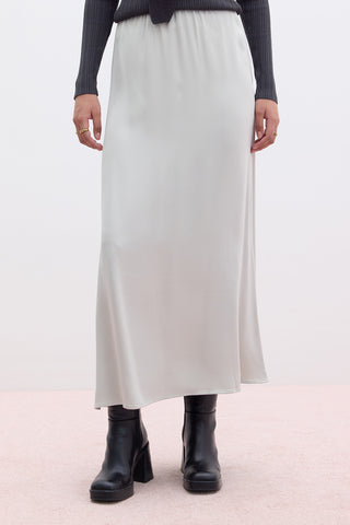 Satin Midi Skirt Silver