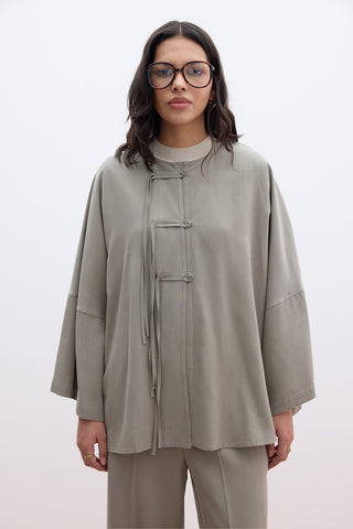 Kravat Detaylı Tencel Gömlek Haki