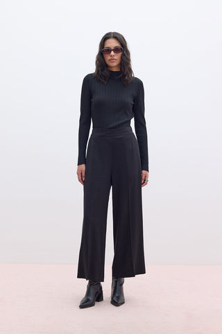 Tencel Geniş Paça Pantolon Siyah