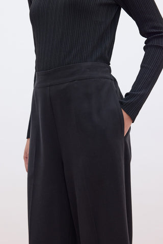 Tencel Geniş Paça Pantolon Siyah