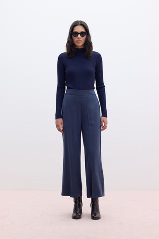 Tencel Wide Leg Trousers Navy Blue