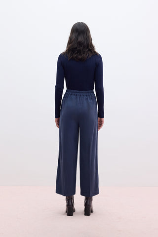 Tencel Wide Leg Trousers Navy Blue