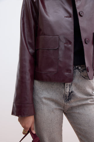 Short Faux Leather Jacket Burgundy