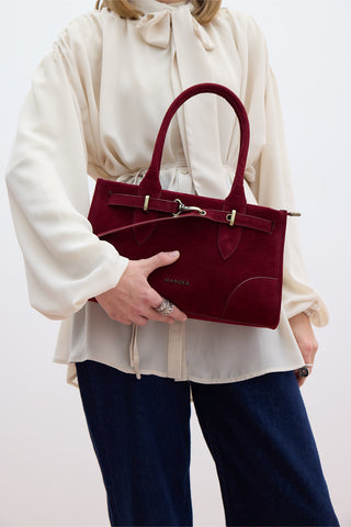 Grace Faux Suede Belted Bag Burgundy