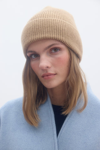 Ribbed Knit Beanie Camel