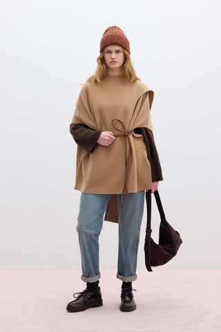 Scarf Detail Cachet Poncho Camel
