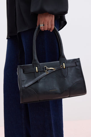 Grace Belted Leather Bag Black