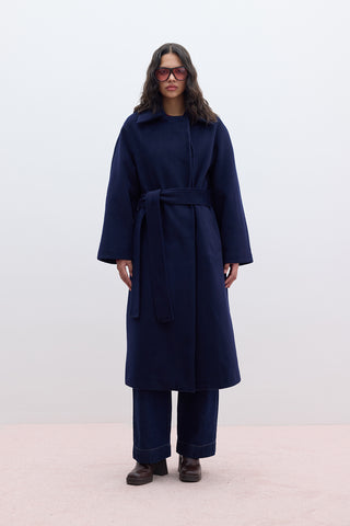 Plain Cachet Coat Navy Blue