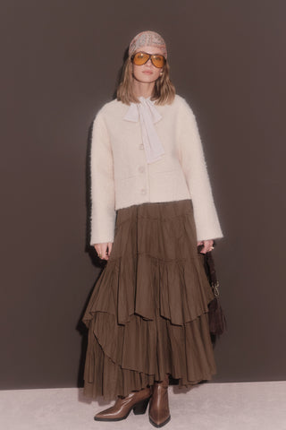 Tiered Boho Voile Skirt Khaki