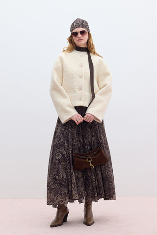 Faux Suede Bag With Buckle Detail Dark Brown