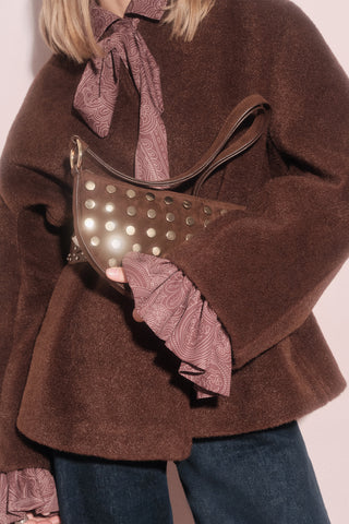 Studded Faux Suede Bag Dark Brown