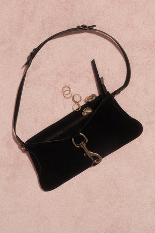 Faux Suede Bag With Buckle Detail Black
