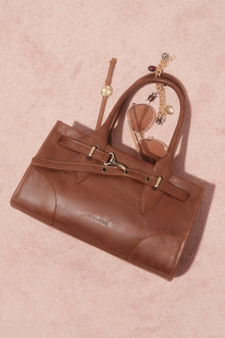 Grace Belted Leather Bag Camel