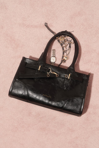 Grace Belted Leather Bag Black