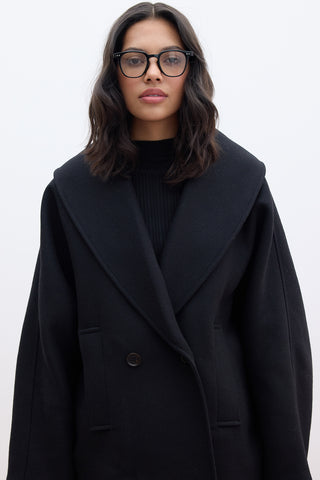 Italian Cachet Double-Breasted Coat Black