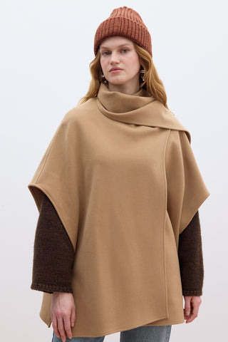 Scarf Detail Cachet Poncho Camel