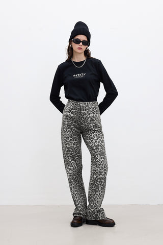 Patterned Gabardine Trousers Leopard