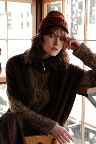 High-Neck Cape Scarf Dark Brown