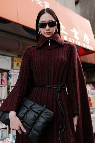 High-Neck Cape Scarf Burgundy