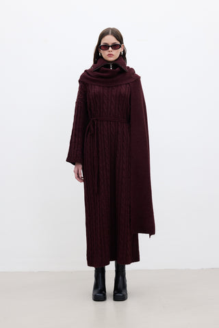 High-Neck Cape Scarf Burgundy