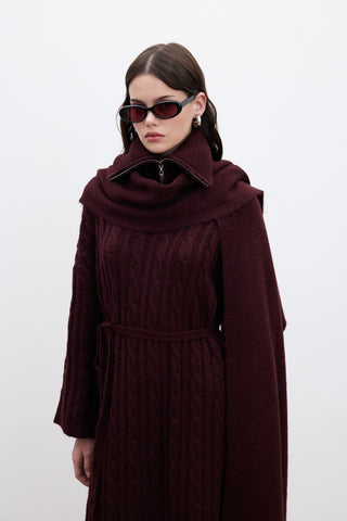 High-Neck Cape Scarf Burgundy