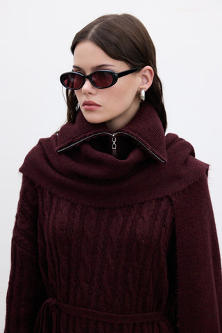 High-Neck Cape Scarf Burgundy