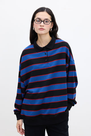 Polo Collar Oversized Sweatshirt Blue