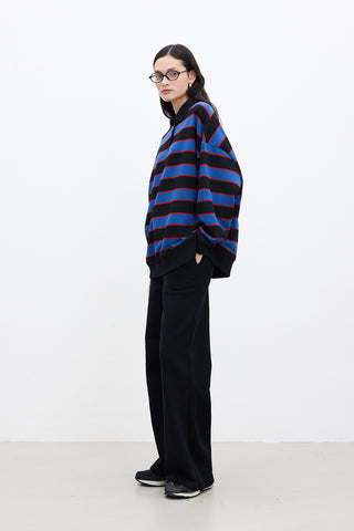 Polo Collar Oversized Sweatshirt Blue