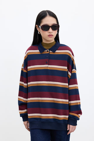 Polo Collar Oversized Sweatshirt Burgundy