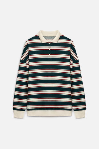 Polo Collar Oversized Sweatshirt Green