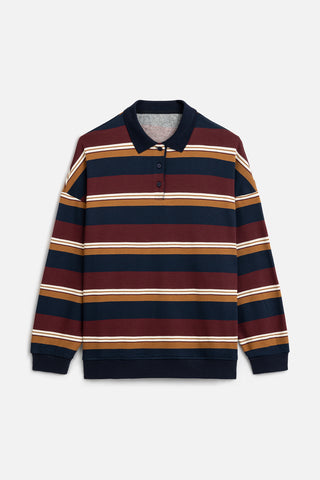 Polo Collar Oversized Sweatshirt Burgundy
