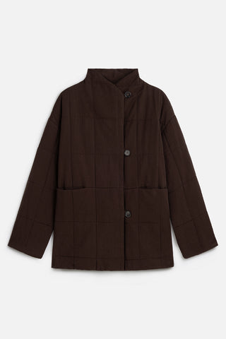 High-Neck Quilted Jacket Brown
