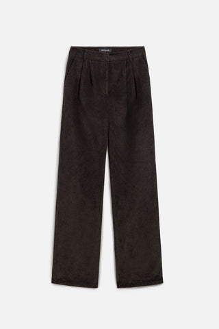 Ribbed Velvet Straight Fit Trousers Dark Brown