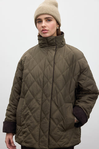 Quilted Velvet Detail Jacket Khaki