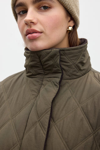 Quilted Velvet Detail Jacket Khaki