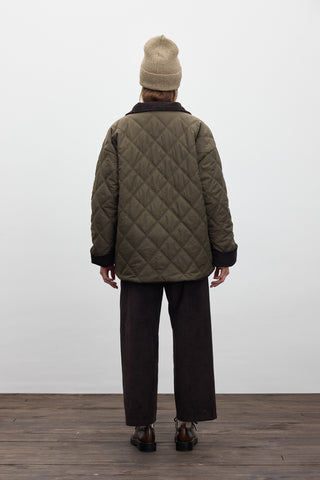 Quilted Velvet Detail Jacket Khaki