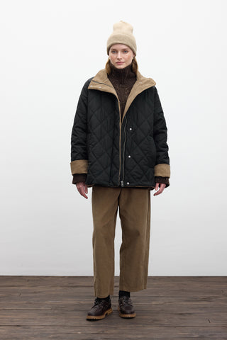 Quilted Velvet Detail Jacket Black