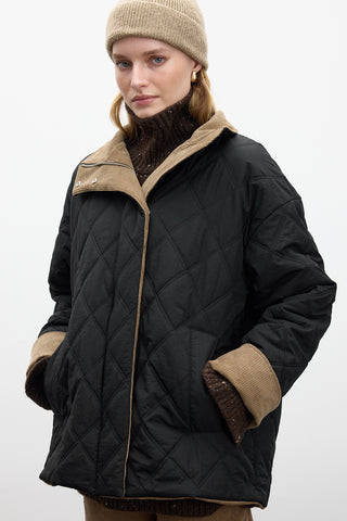 Quilted Velvet Detail Jacket Black