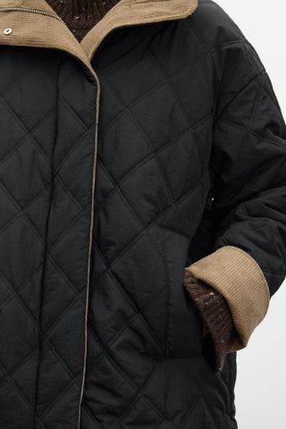 Quilted Velvet Detail Jacket Black