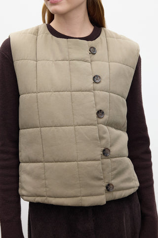 Quilted Fitted Short Vest Green