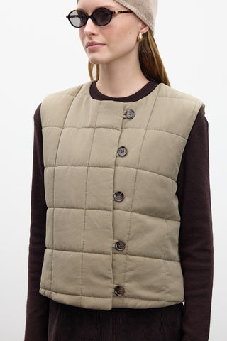 Quilted Fitted Short Vest Green