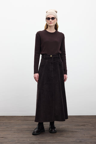 Corduroy Maxi Skirt Dark Brown