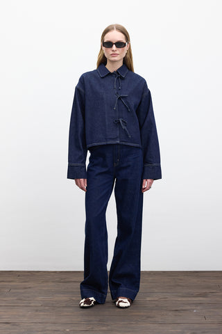 Laced Denim Blouse Dark Blue