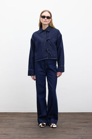 Laced Denim Blouse Dark Blue